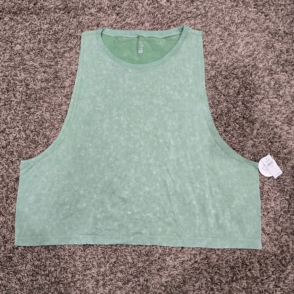 Aerie Offline Muscle Tee Tank Top Green Acid Wash Size XL NWT